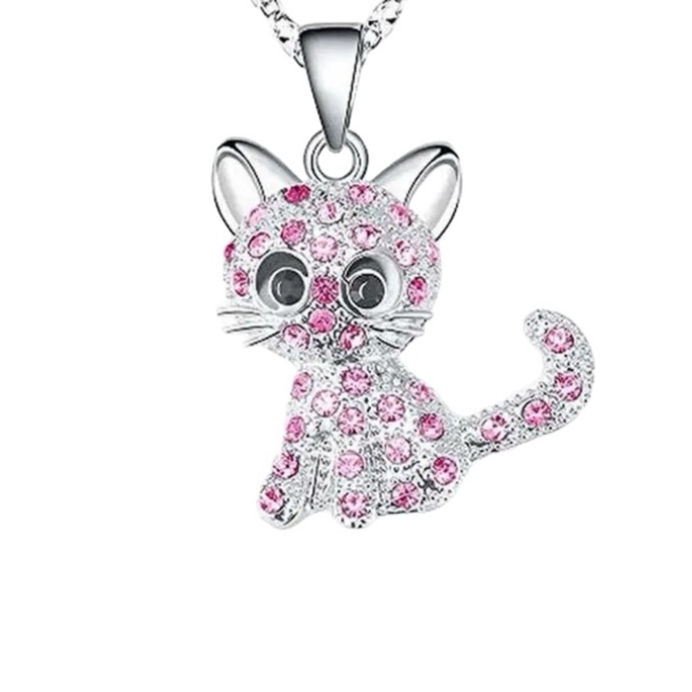 Pink Cat Silver Toned Necklace